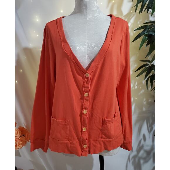 Fresh Produce Deep V-Neck Button Cardigan Sweater Womens Size XL Coral Pockets - Picture 1 of 8